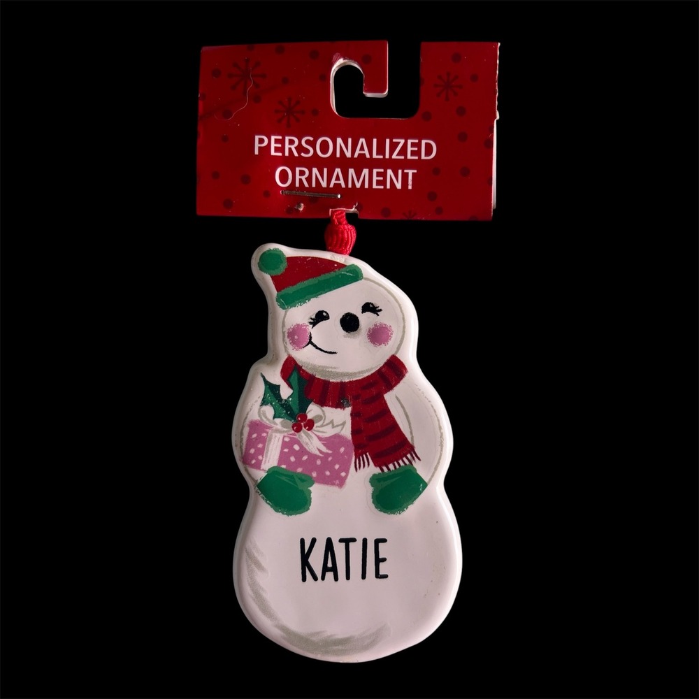 KATIE Ganz Personalized‎ Name Snowman Christmas 3.5" Ornament Ceramic Tree Hang